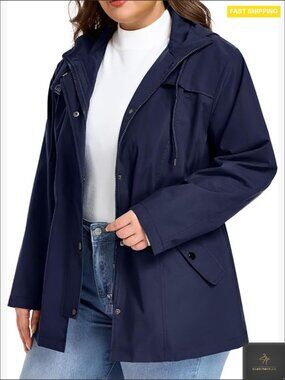 Plus Size Rain Jacket Waterproof Lightweight Windbreaker Hooded Outdoor Coat